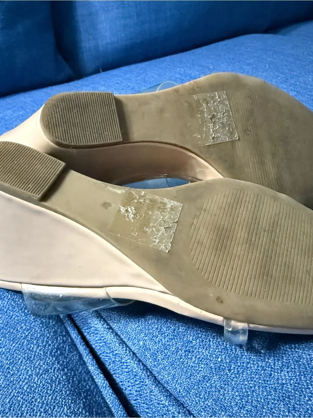 Sincerely Jules Nude Clear Strap Wedge Sandals